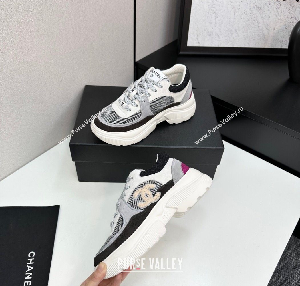 Chanel Calfskin Leather, Suede and Fabric Platform Sneakers Grey06 2025 CH110102 (MD-251101006)