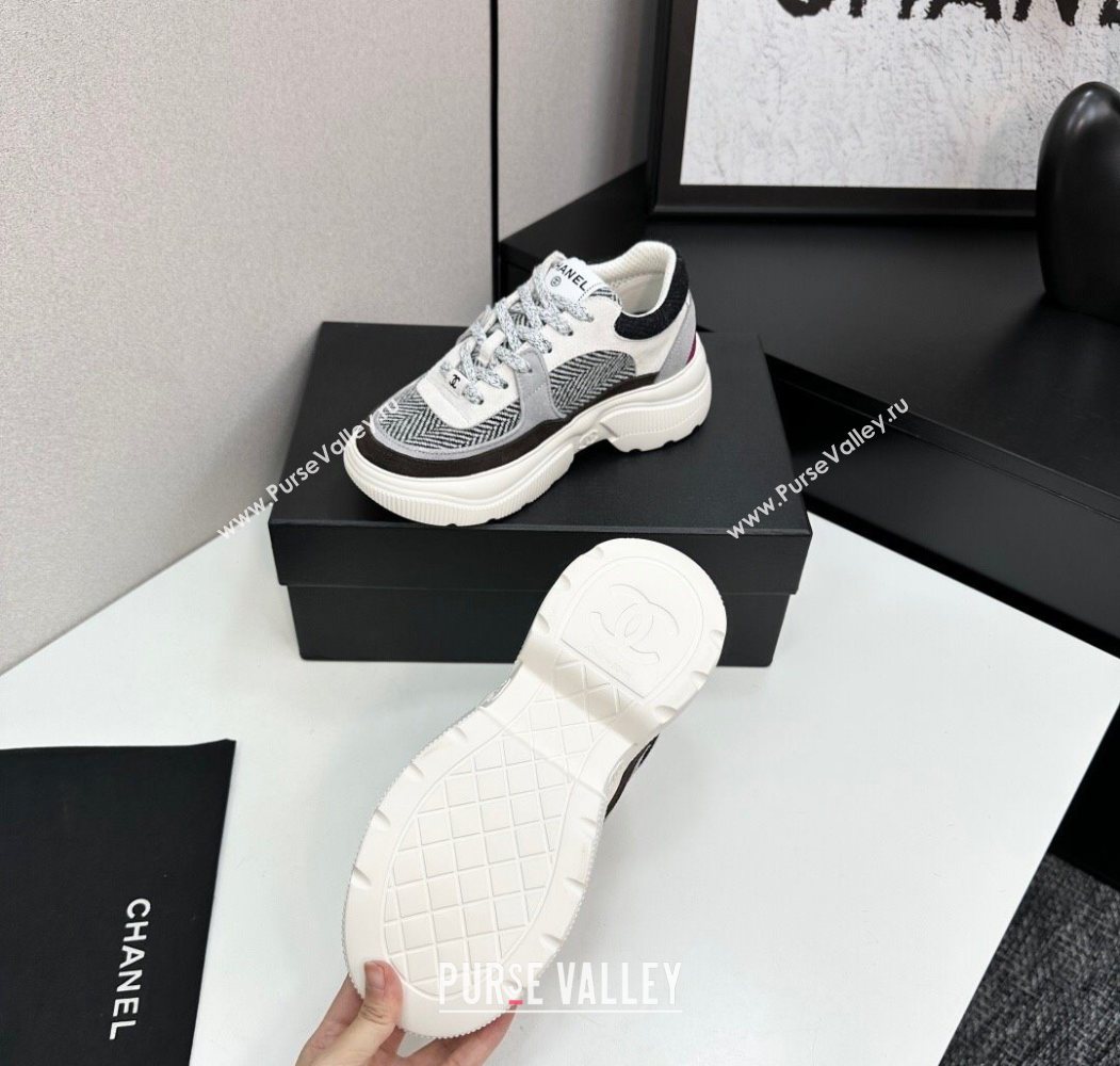 Chanel Calfskin Leather, Suede and Fabric Platform Sneakers Grey06 2025 CH110102 (MD-251101006)