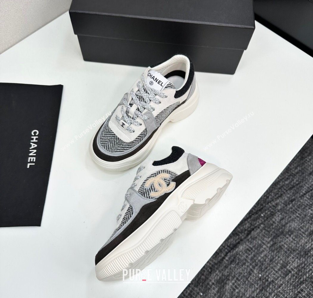 Chanel Calfskin Leather, Suede and Fabric Platform Sneakers Grey06 2025 CH110102 (MD-251101006)