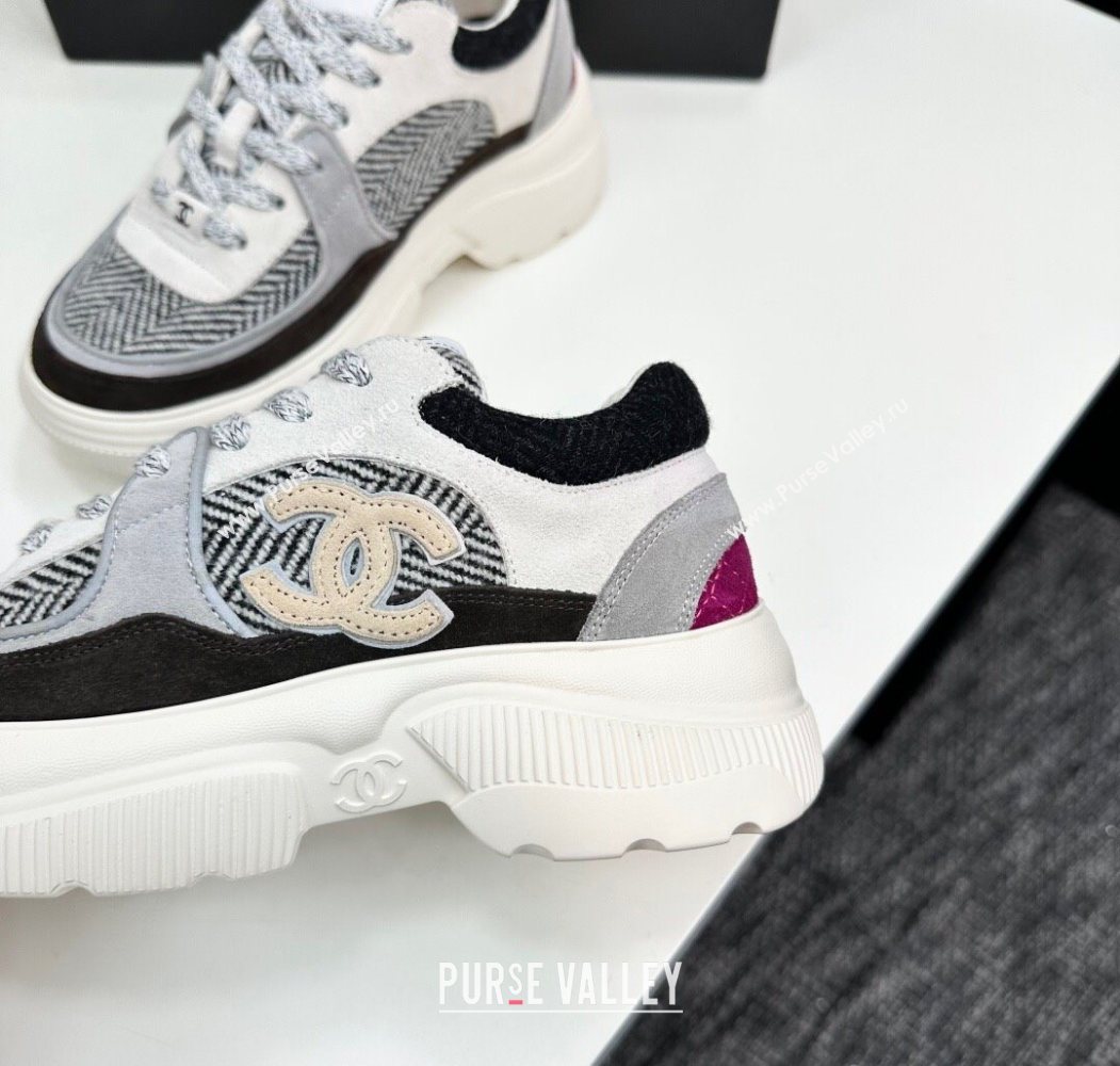 Chanel Calfskin Leather, Suede and Fabric Platform Sneakers Grey06 2025 CH110102 (MD-251101006)