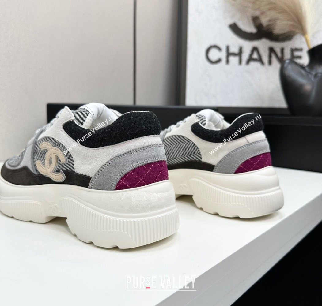 Chanel Calfskin Leather, Suede and Fabric Platform Sneakers Grey06 2025 CH110102 (MD-251101006)