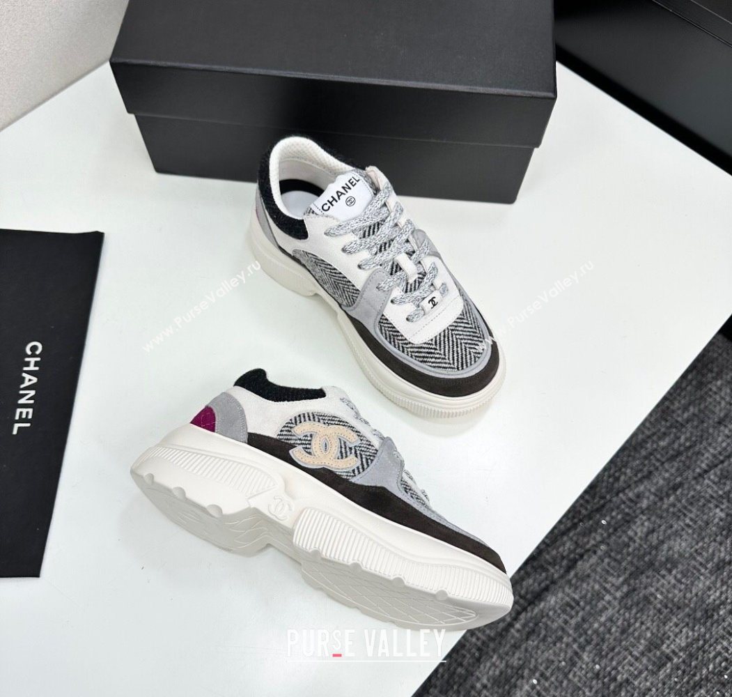 Chanel Calfskin Leather, Suede and Fabric Platform Sneakers Grey06 2025 CH110102 (MD-251101006)