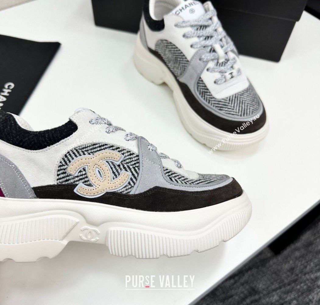 Chanel Calfskin Leather, Suede and Fabric Platform Sneakers Grey06 2025 CH110102 (MD-251101006)