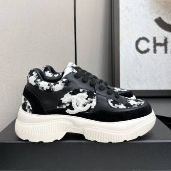 Chanel Calfskin Leather, Suede and Tweed Platform Sneakers Black08 2025 CH110102 (MD-251101008)