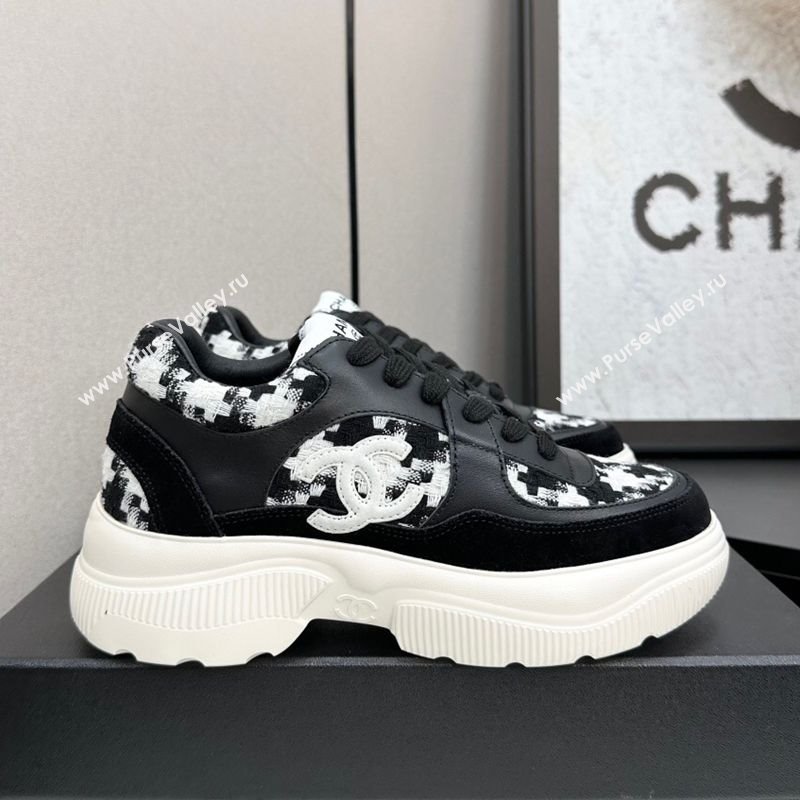 Chanel Calfskin Leather, Suede and Tweed Platform Sneakers Black08 2025 CH110102 (MD-251101008)