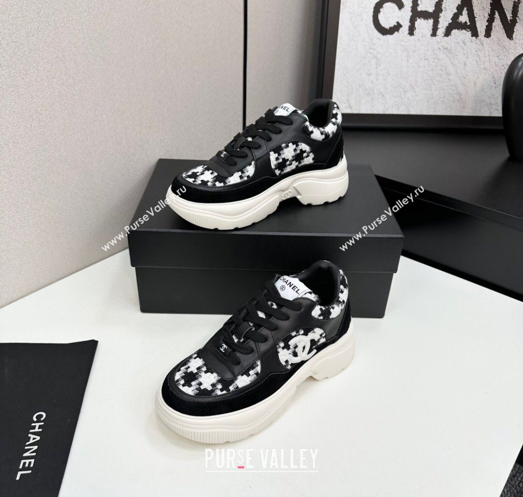 Chanel Calfskin Leather, Suede and Tweed Platform Sneakers Black08 2025 CH110102 (MD-251101008)