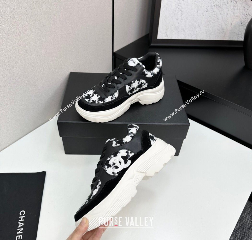 Chanel Calfskin Leather, Suede and Tweed Platform Sneakers Black08 2025 CH110102 (MD-251101008)