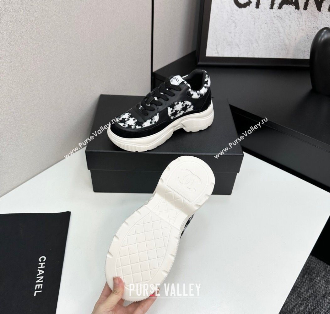 Chanel Calfskin Leather, Suede and Tweed Platform Sneakers Black08 2025 CH110102 (MD-251101008)