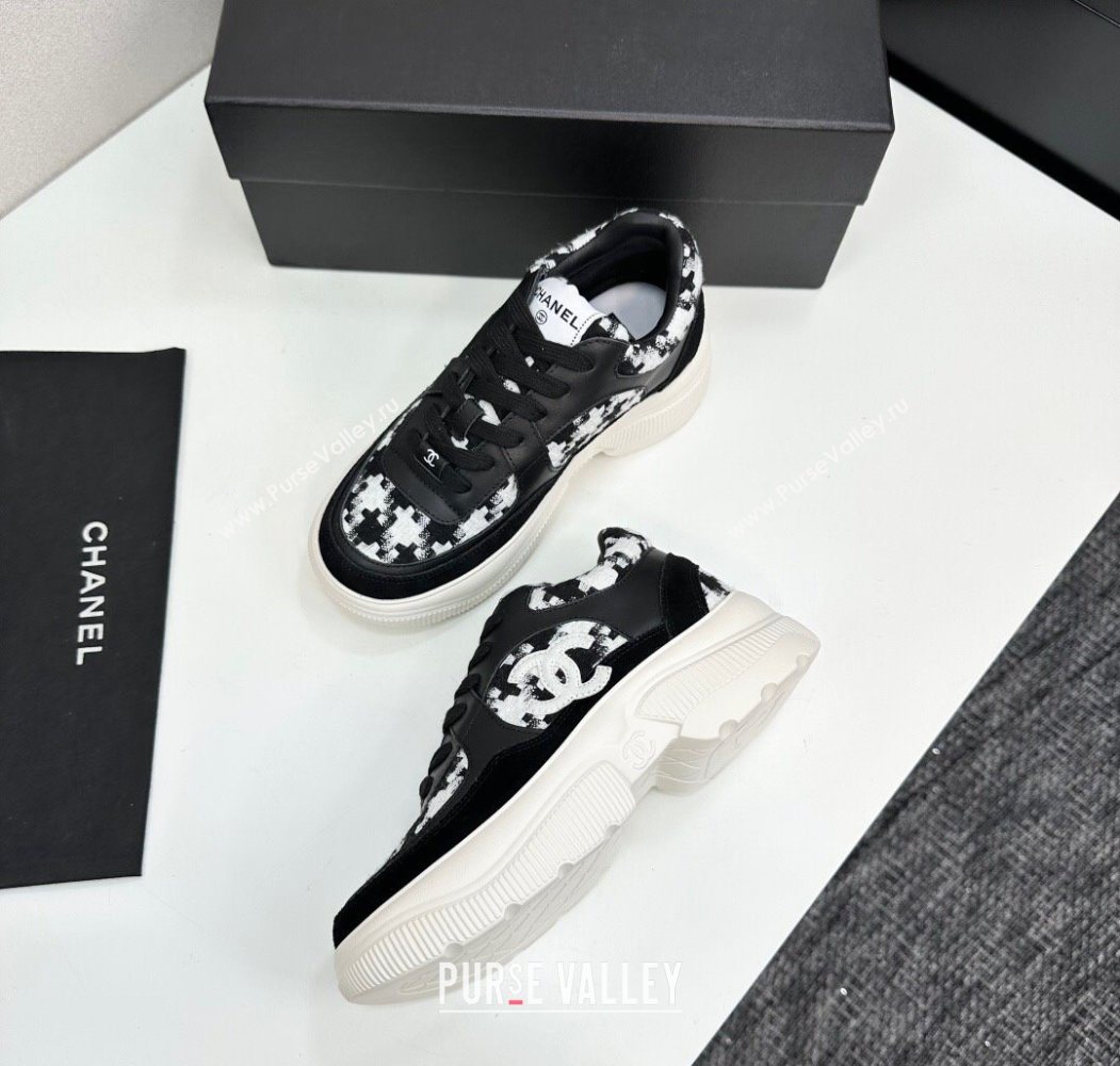 Chanel Calfskin Leather, Suede and Tweed Platform Sneakers Black08 2025 CH110102 (MD-251101008)