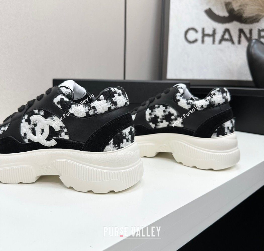Chanel Calfskin Leather, Suede and Tweed Platform Sneakers Black08 2025 CH110102 (MD-251101008)