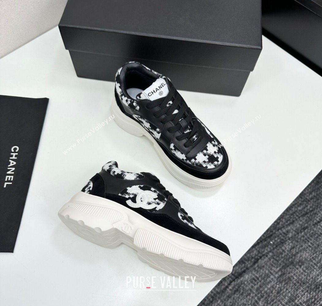 Chanel Calfskin Leather, Suede and Tweed Platform Sneakers Black08 2025 CH110102 (MD-251101008)