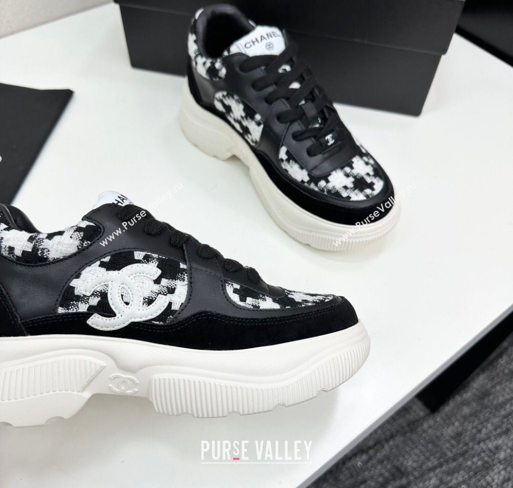 Chanel Calfskin Leather, Suede and Tweed Platform Sneakers Black08 2025 CH110102 (MD-251101008)