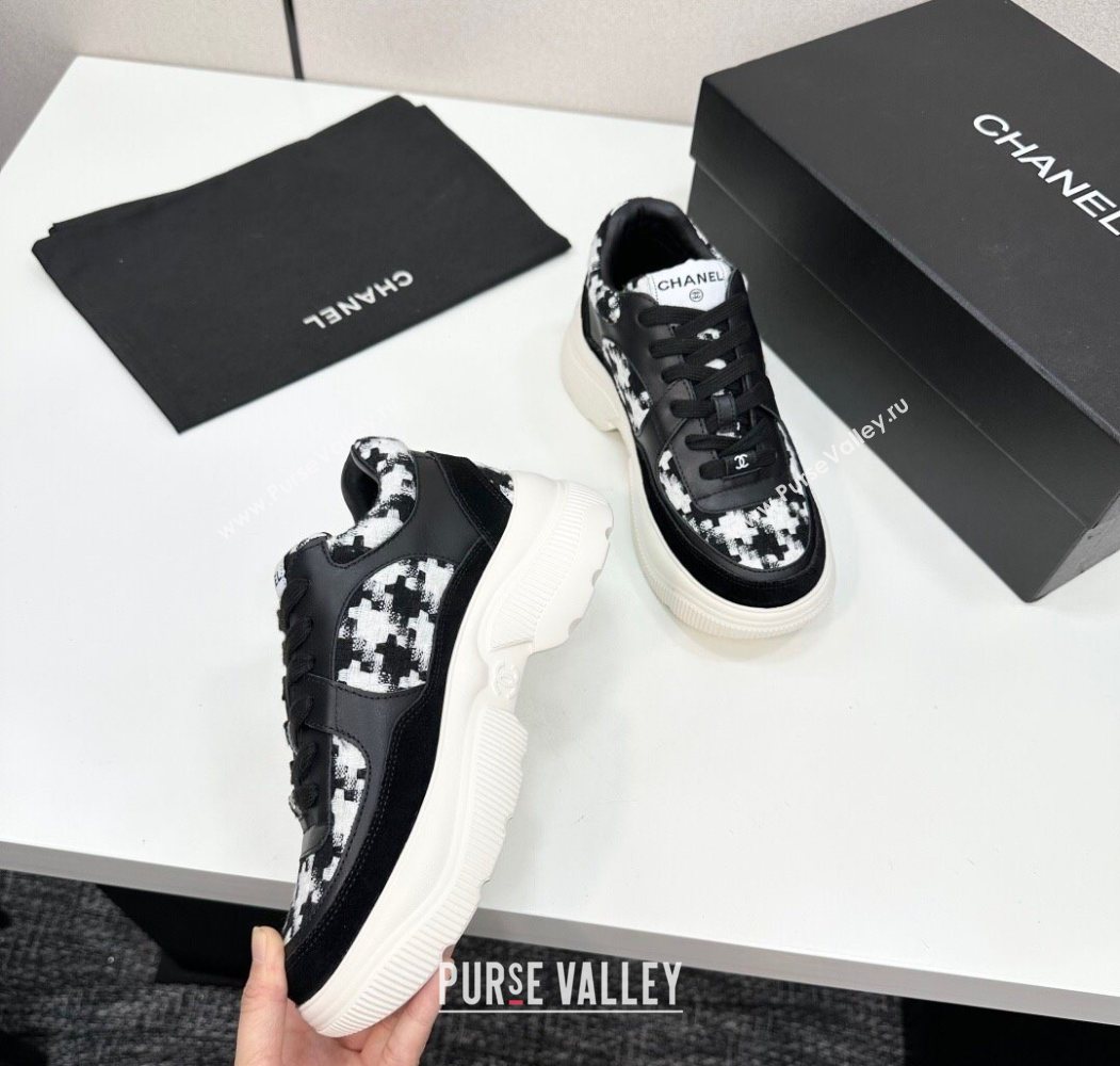 Chanel Calfskin Leather, Suede and Tweed Platform Sneakers Black08 2025 CH110102 (MD-251101008)