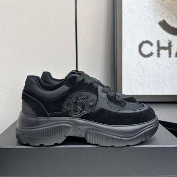 Chanel Calfskin Leather, Suede and Fabric Platform Sneakers All Black 2025 CH110102 (MD-251101009)