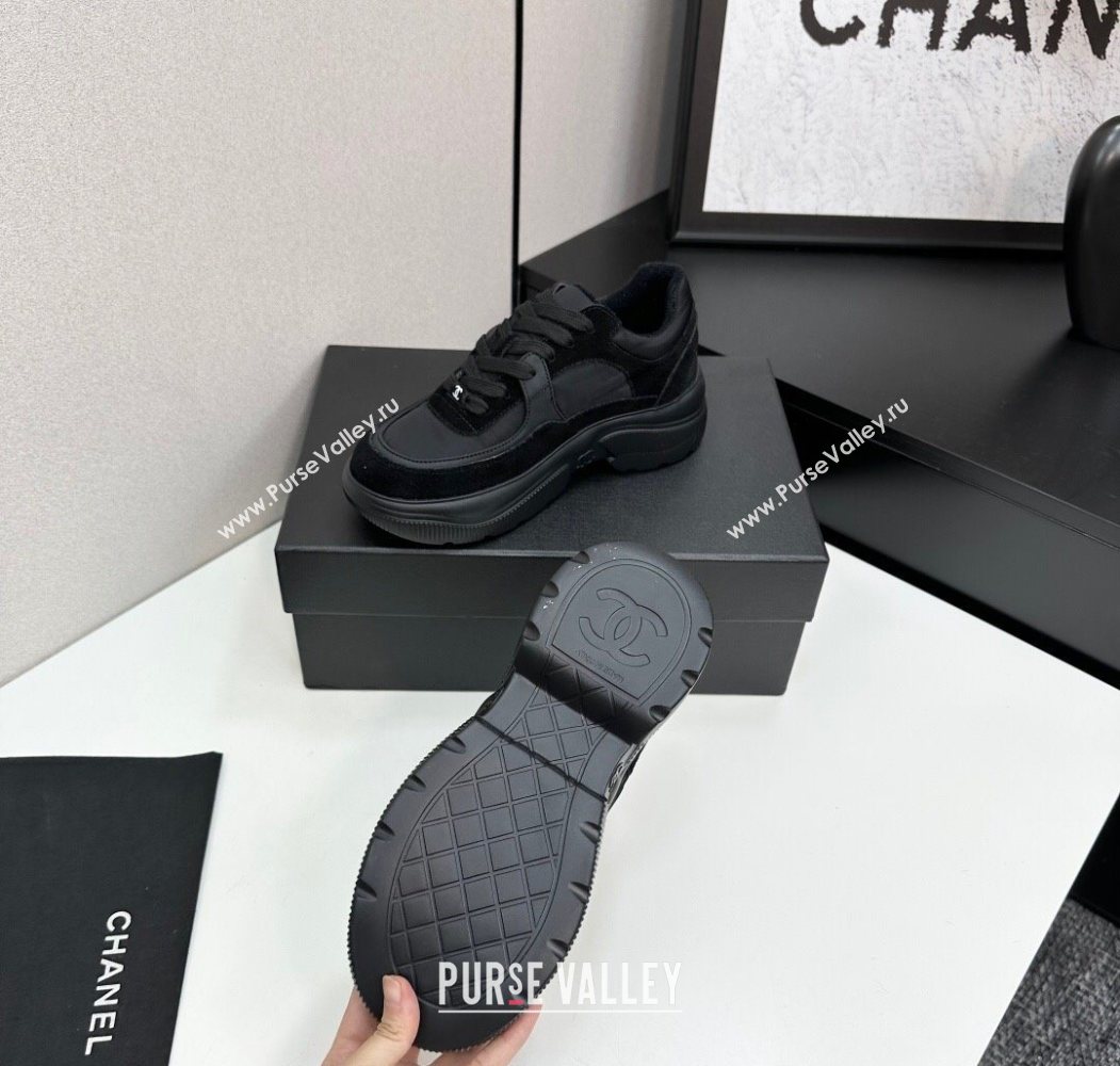 Chanel Calfskin Leather, Suede and Fabric Platform Sneakers All Black 2025 CH110102 (MD-251101009)