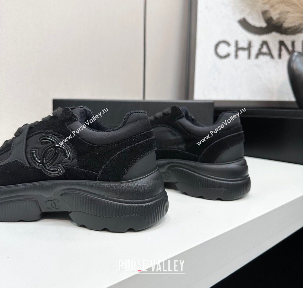 Chanel Calfskin Leather, Suede and Fabric Platform Sneakers All Black 2025 CH110102 (MD-251101009)