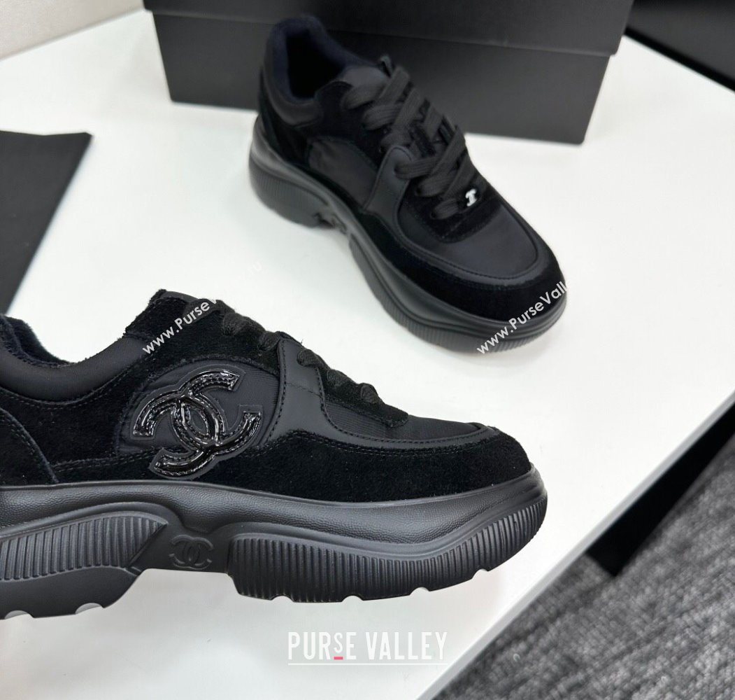Chanel Calfskin Leather, Suede and Fabric Platform Sneakers All Black 2025 CH110102 (MD-251101009)