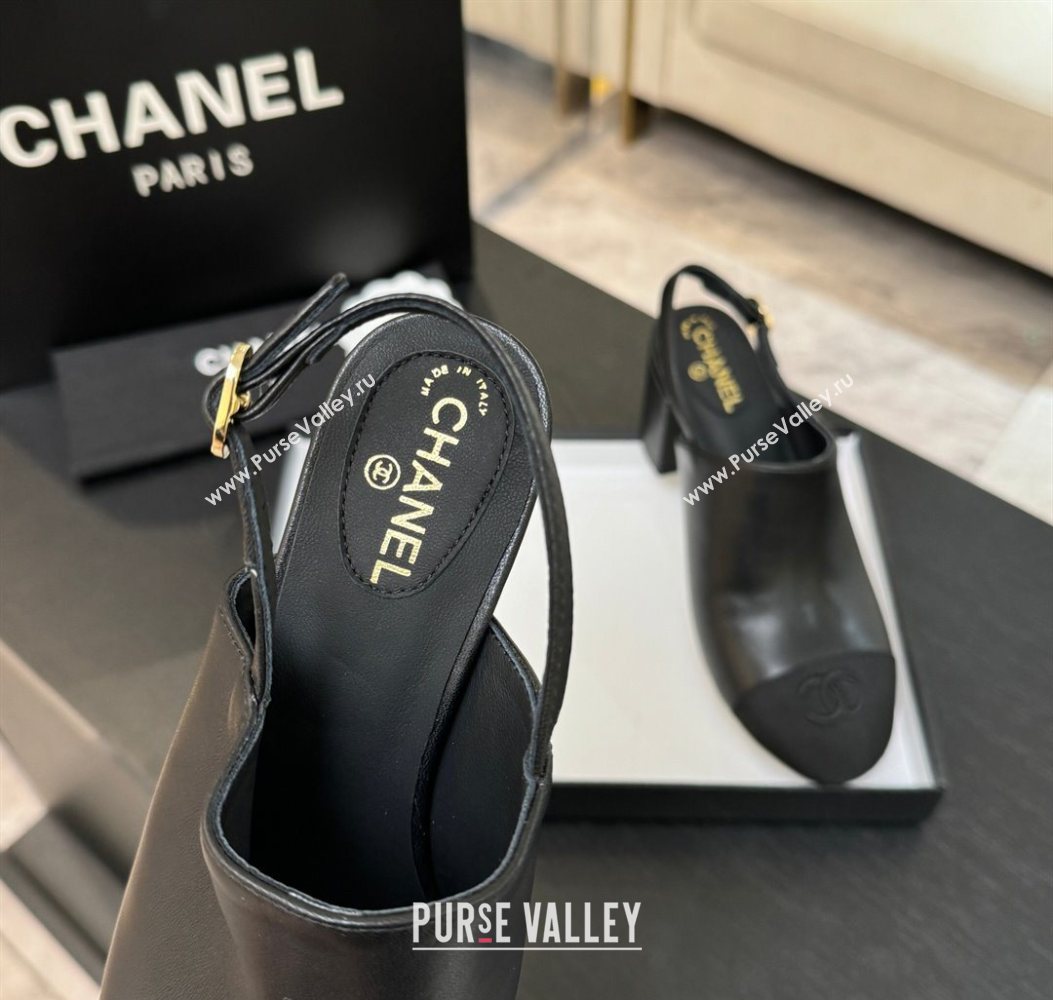 Chanel Calfskin Leather Grosgrain Slingbacks Pump 6.5cm Black 2025 G46865 (MD-251103047)