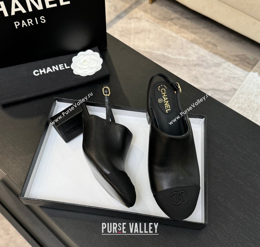 Chanel Calfskin Leather Grosgrain Slingbacks Pump 6.5cm Black 2025 G46865 (MD-251103047)