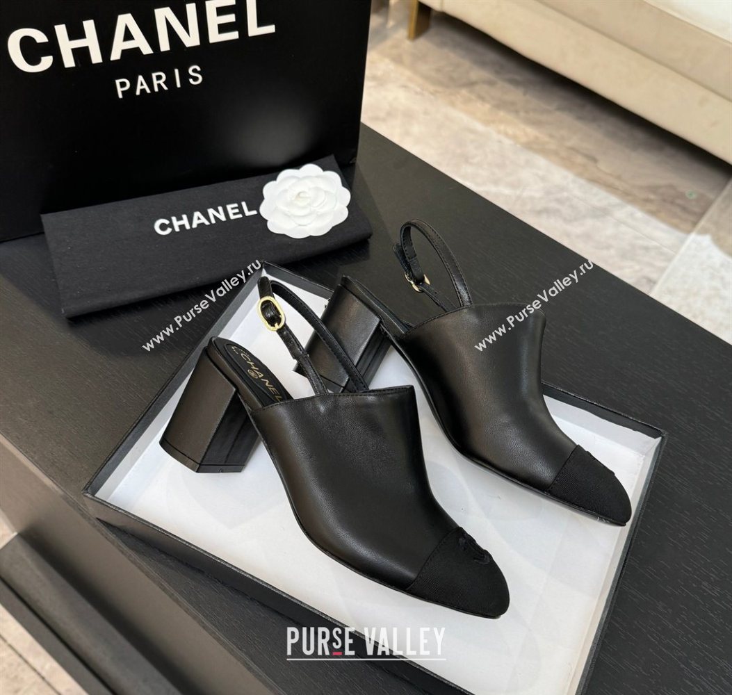 Chanel Calfskin Leather Grosgrain Slingbacks Pump 6.5cm Black 2025 G46865 (MD-251103047)