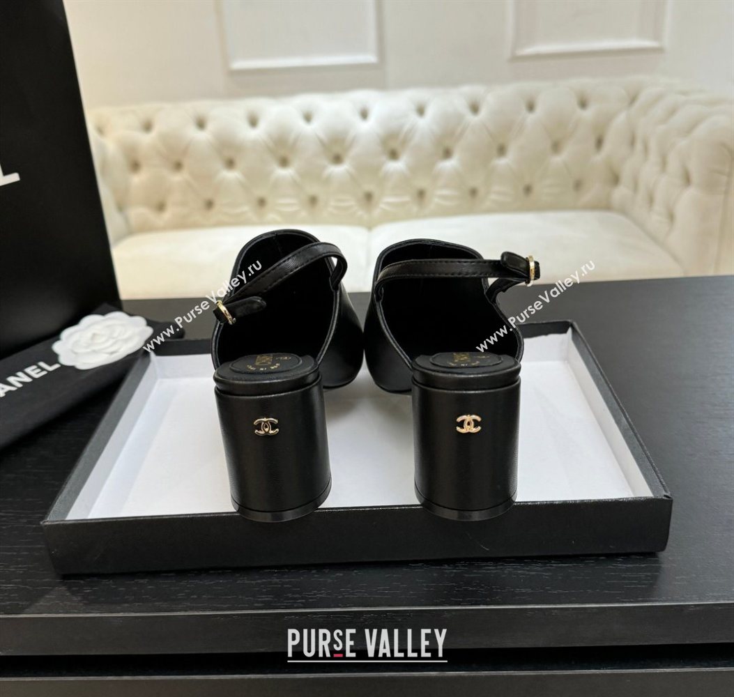 Chanel Calfskin Leather Grosgrain Slingbacks Pump 6.5cm Black 2025 G46865 (MD-251103047)