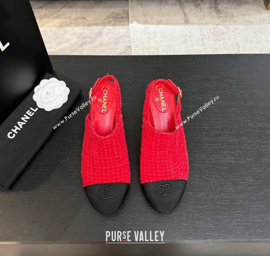 Chanel Cotton Tweed Grosgrain Slingbacks Pump 6.5cm Red/Black 2025 G46865 (MD-251103048)