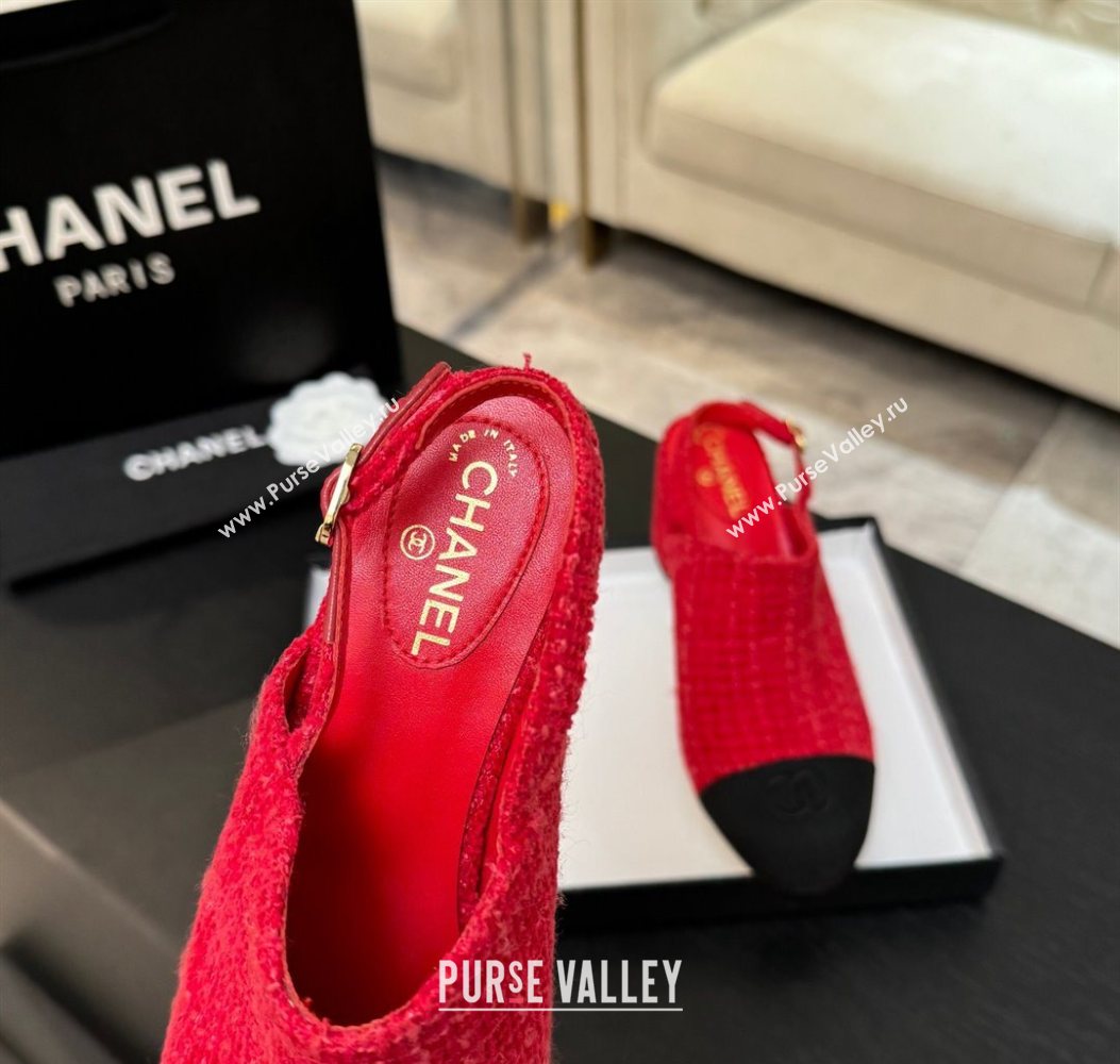 Chanel Cotton Tweed Grosgrain Slingbacks Pump 6.5cm Red/Black 2025 G46865 (MD-251103048)