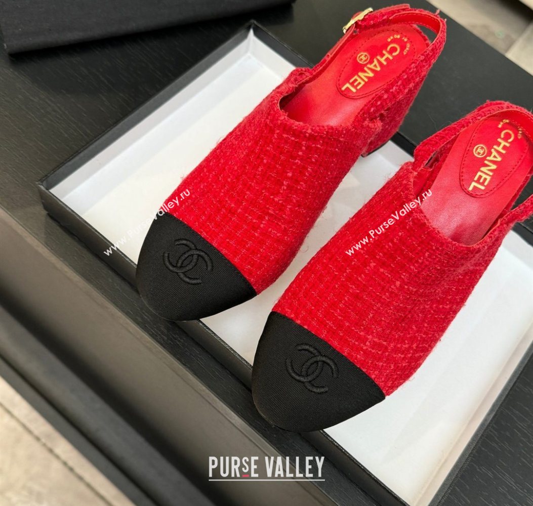 Chanel Cotton Tweed Grosgrain Slingbacks Pump 6.5cm Red/Black 2025 G46865 (MD-251103048)