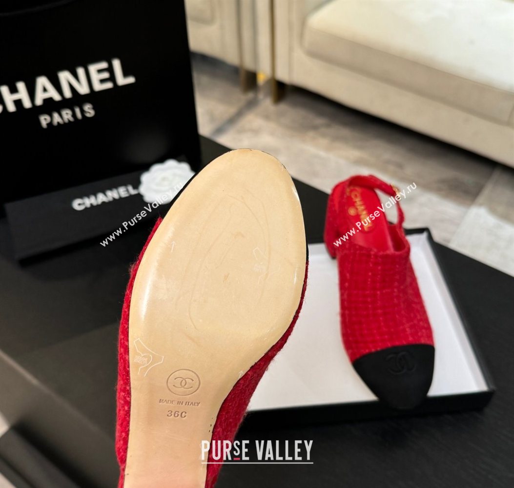 Chanel Cotton Tweed Grosgrain Slingbacks Pump 6.5cm Red/Black 2025 G46865 (MD-251103048)