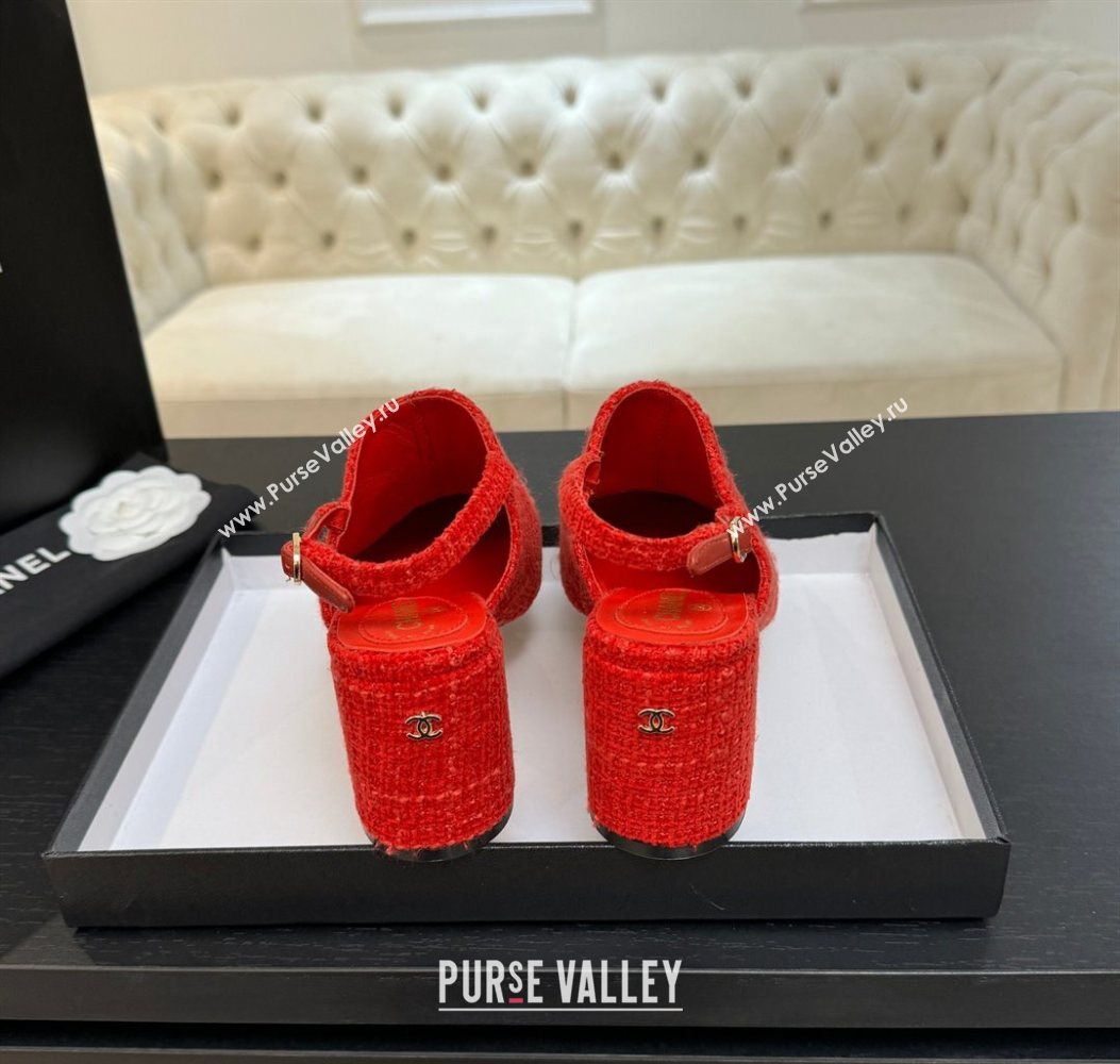 Chanel Cotton Tweed Grosgrain Slingbacks Pump 6.5cm Red/Black 2025 G46865 (MD-251103048)