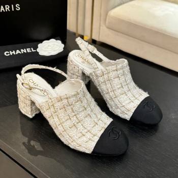 Chanel Cotton Tweed Grosgrain Slingbacks Pump 6.5cm White 2025 G46865 (MD-251103049)