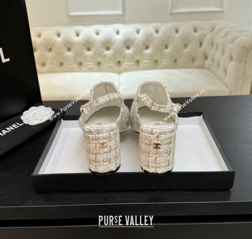 Chanel Cotton Tweed Grosgrain Slingbacks Pump 6.5cm White 2025 G46865 (MD-251103049)