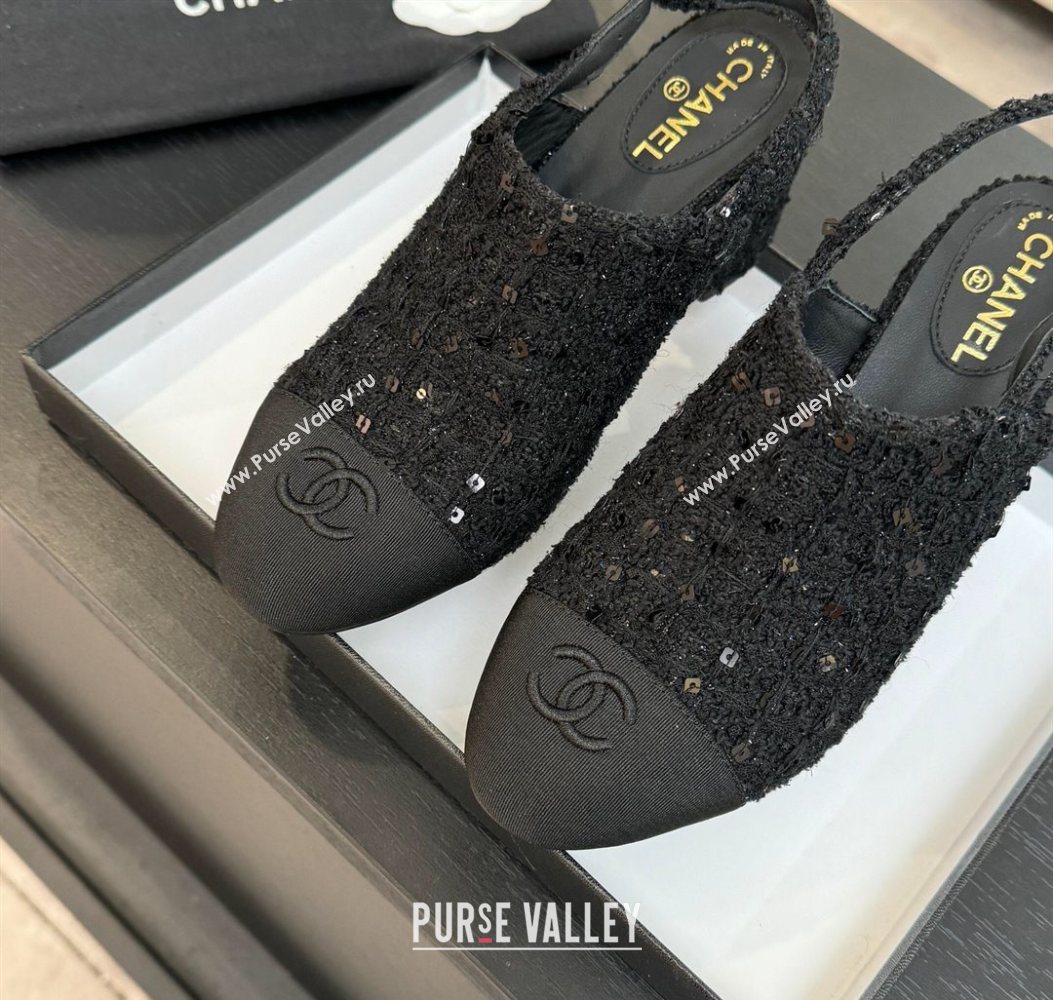 Chanel Cotton Tweed Grosgrain Slingbacks Pump 6.5cm Black/Glitter 2025 G46865 (MD-251103050)