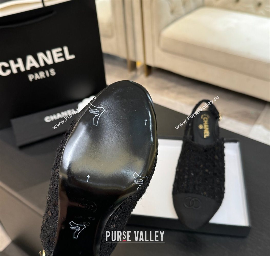 Chanel Cotton Tweed Grosgrain Slingbacks Pump 6.5cm Black/Glitter 2025 G46865 (MD-251103050)