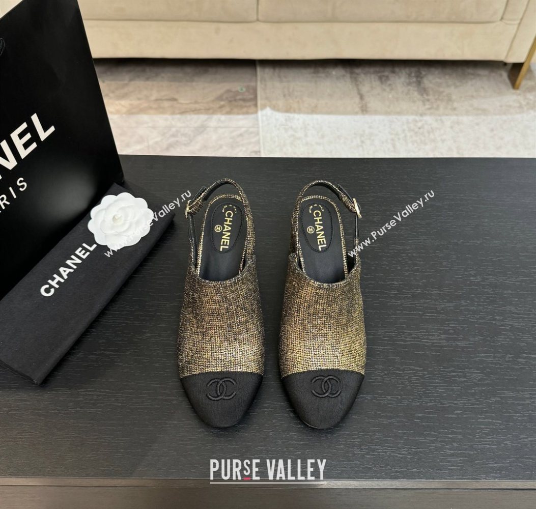 Chanel Cotton Tweed Grosgrain Slingbacks Pump 6.5cm Gold 2025 G46865 (MD-251103051)