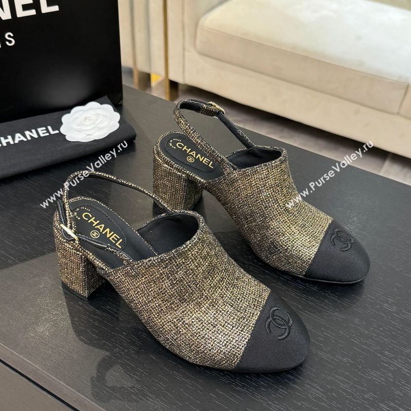 Chanel Cotton Tweed Grosgrain Slingbacks Pump 6.5cm Gold 2025 G46865 (MD-251103051)