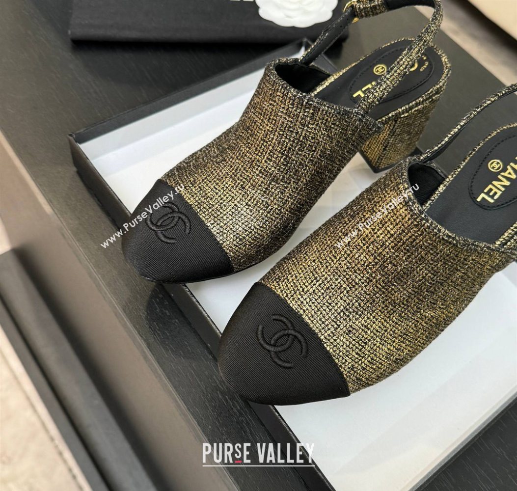 Chanel Cotton Tweed Grosgrain Slingbacks Pump 6.5cm Gold 2025 G46865 (MD-251103051)