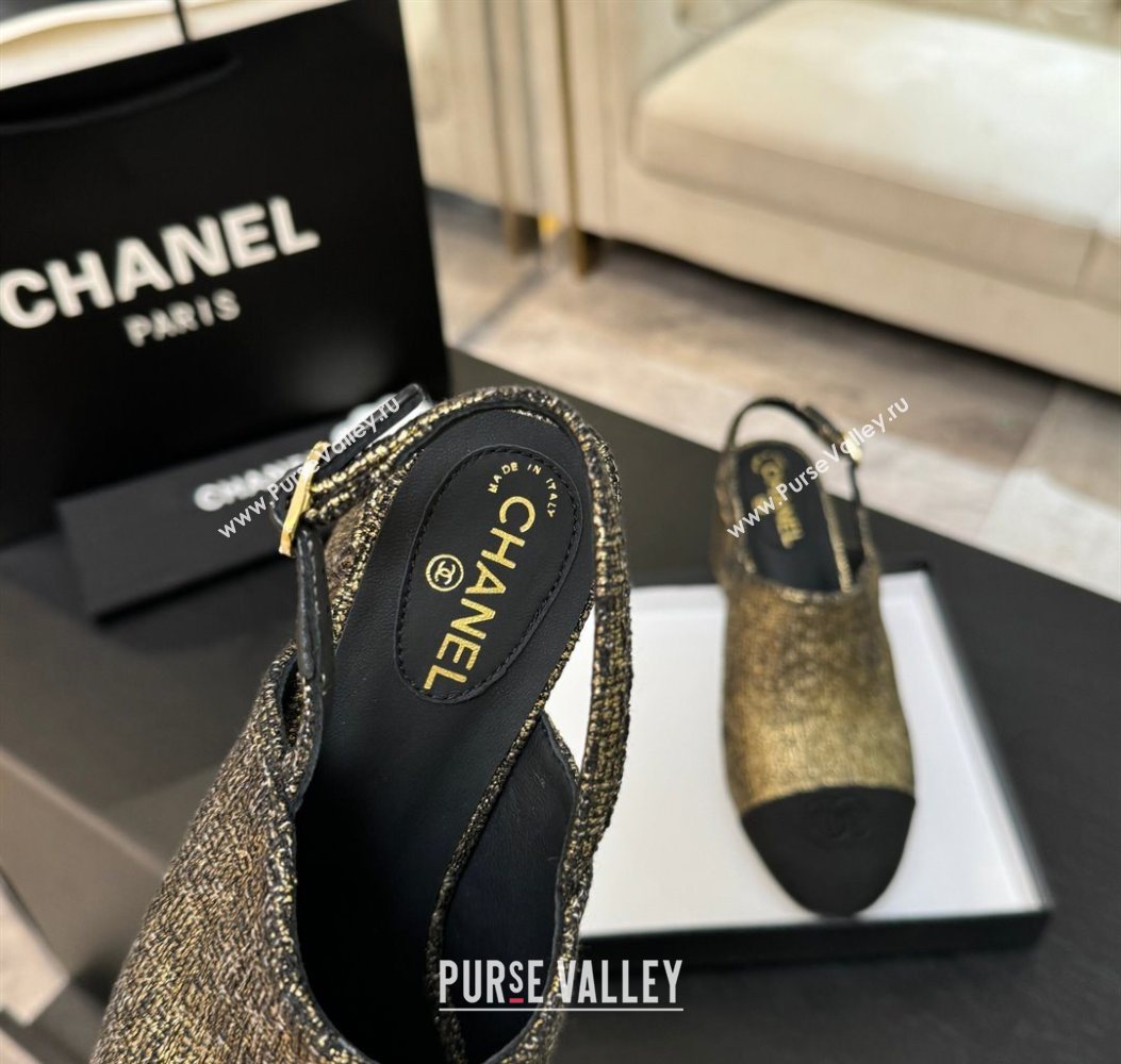 Chanel Cotton Tweed Grosgrain Slingbacks Pump 6.5cm Gold 2025 G46865 (MD-251103051)