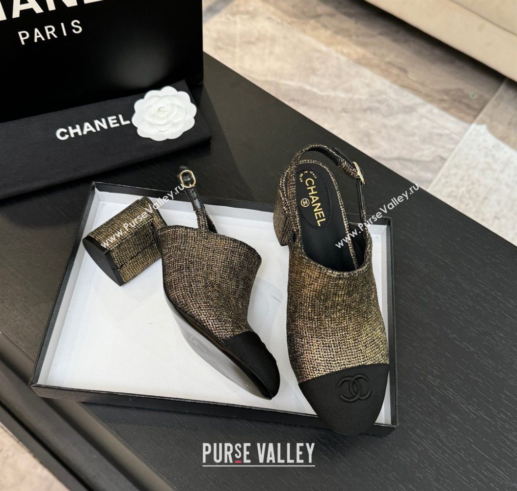 Chanel Cotton Tweed Grosgrain Slingbacks Pump 6.5cm Gold 2025 G46865 (MD-251103051)