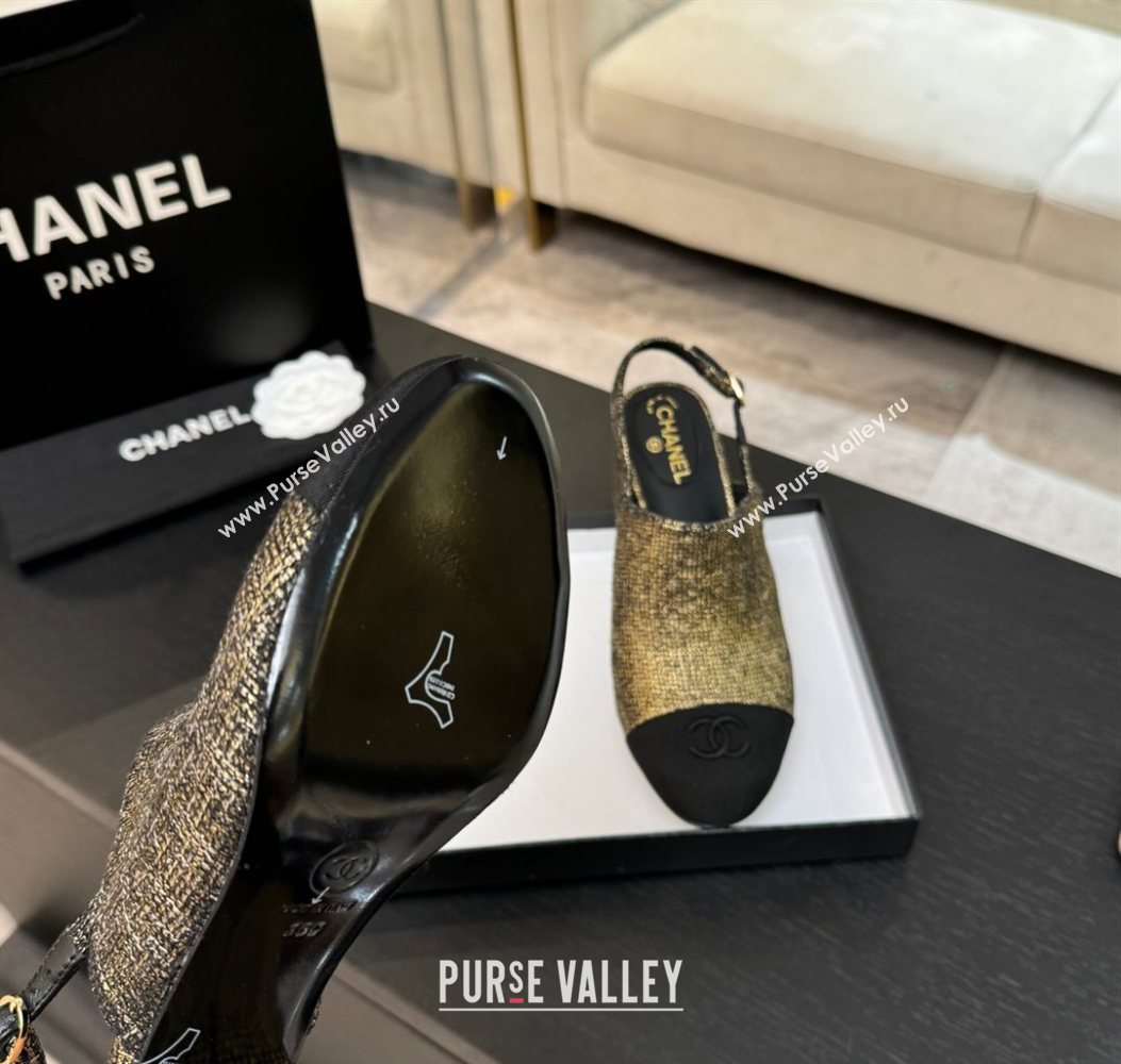 Chanel Cotton Tweed Grosgrain Slingbacks Pump 6.5cm Gold 2025 G46865 (MD-251103051)