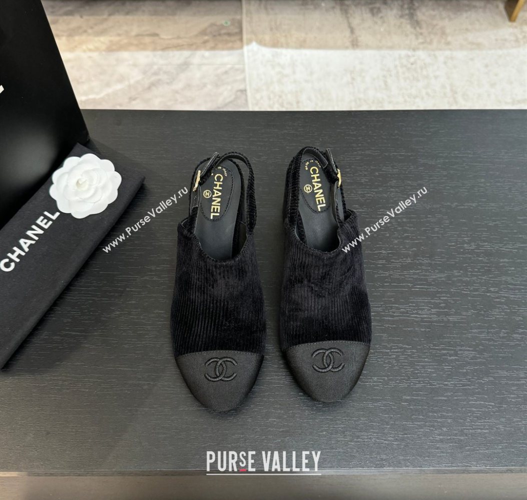 Chanel Corduroy Grosgrain Slingbacks Pump 6.5cm Black 2025 G46865 (MD-251103052)