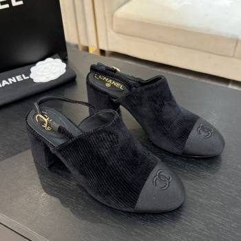 Chanel Corduroy Grosgrain Slingbacks Pump 6.5cm Black 2025 G46865 (MD-251103052)