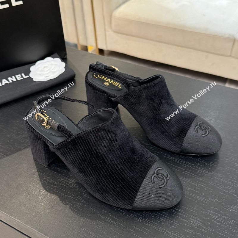 Chanel Corduroy Grosgrain Slingbacks Pump 6.5cm Black 2025 G46865 (MD-251103052)