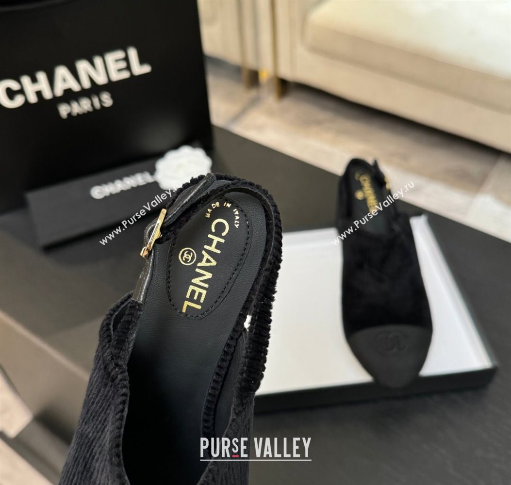 Chanel Corduroy Grosgrain Slingbacks Pump 6.5cm Black 2025 G46865 (MD-251103052)