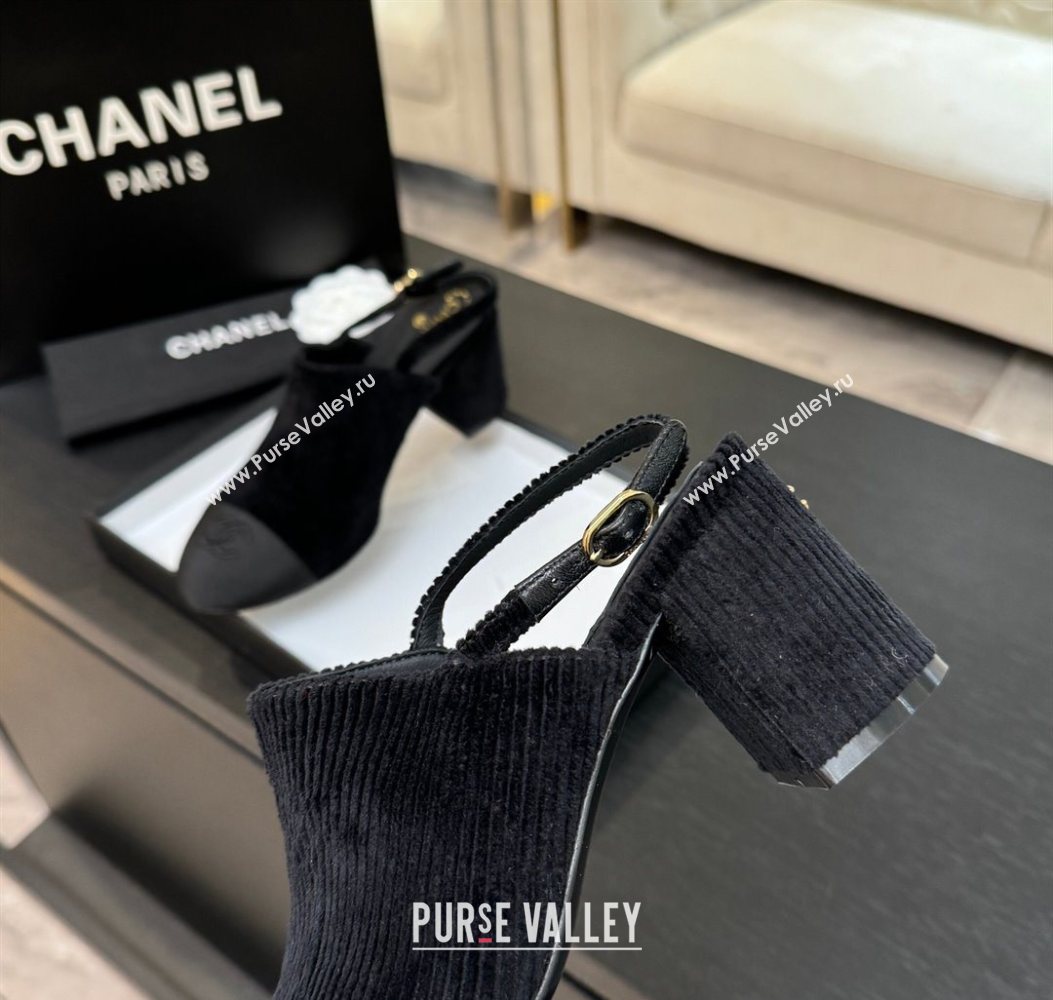 Chanel Corduroy Grosgrain Slingbacks Pump 6.5cm Black 2025 G46865 (MD-251103052)