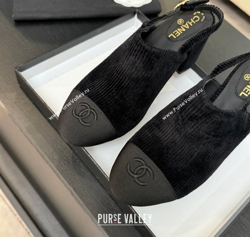 Chanel Corduroy Grosgrain Slingbacks Pump 6.5cm Black 2025 G46865 (MD-251103052)