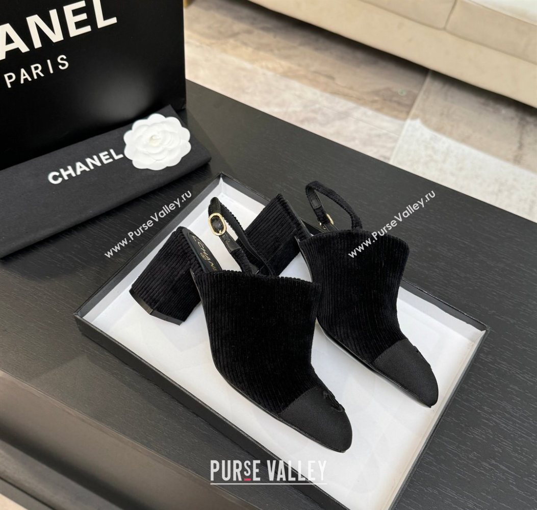 Chanel Corduroy Grosgrain Slingbacks Pump 6.5cm Black 2025 G46865 (MD-251103052)