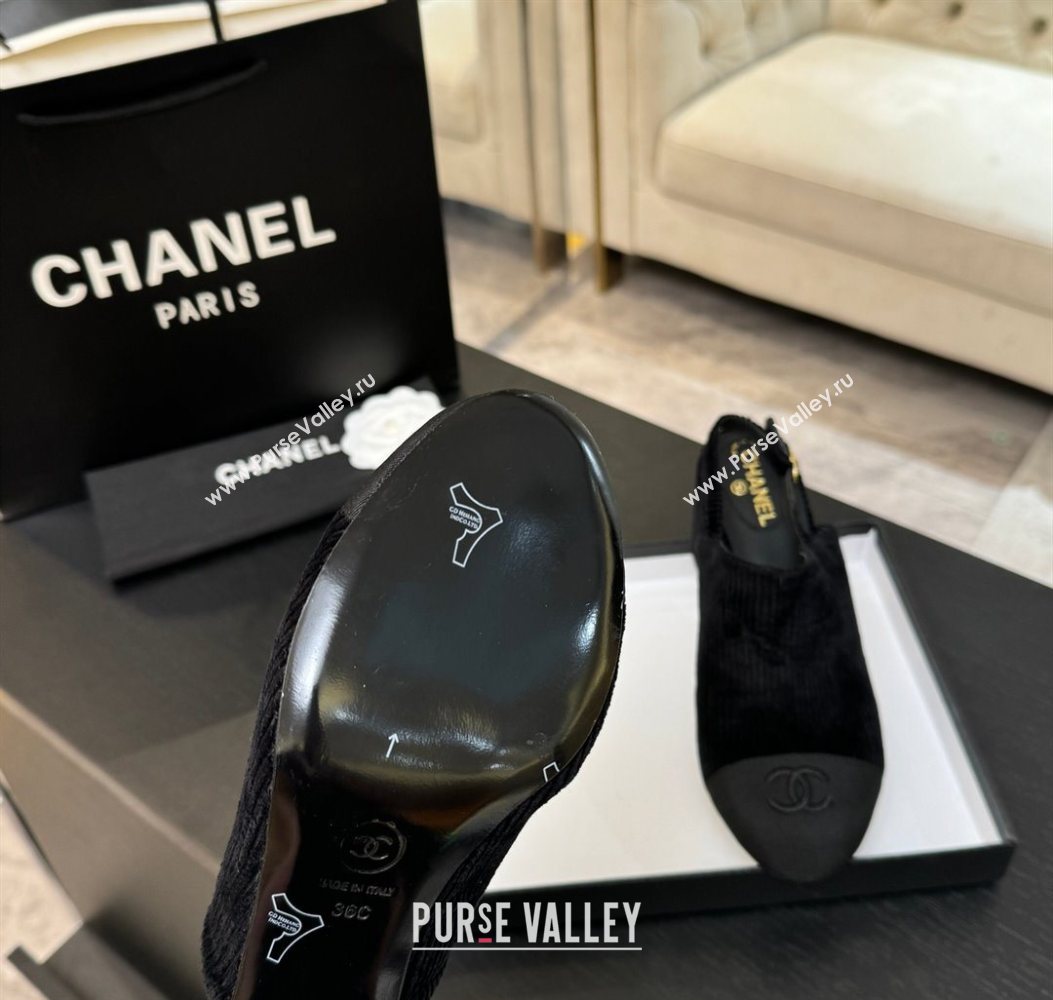 Chanel Corduroy Grosgrain Slingbacks Pump 6.5cm Black 2025 G46865 (MD-251103052)
