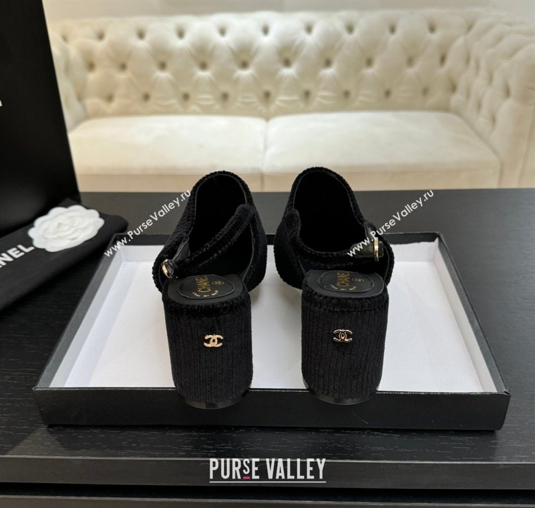 Chanel Corduroy Grosgrain Slingbacks Pump 6.5cm Black 2025 G46865 (MD-251103052)