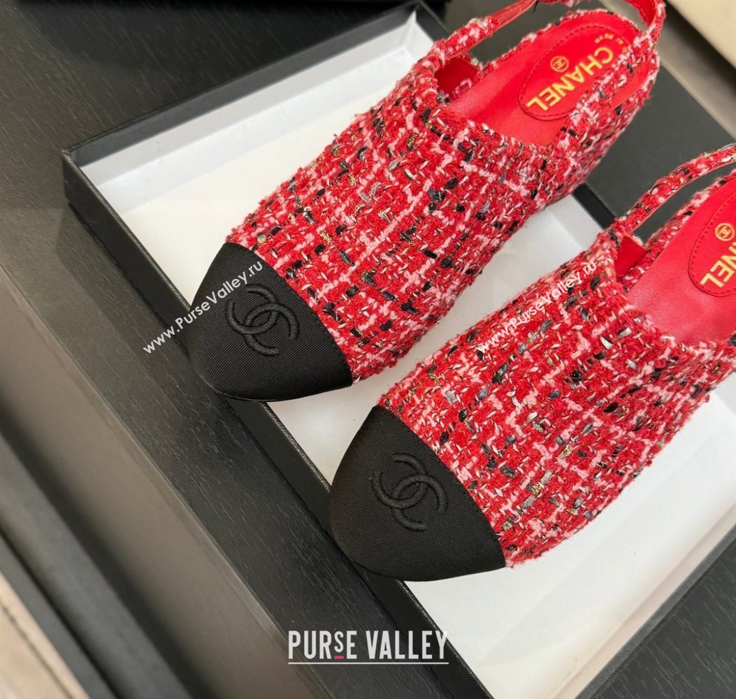 Chanel Cotton Tweed Grosgrain Slingbacks Pump 6.5cm Red2 2025 G46865 (MD-251103046)